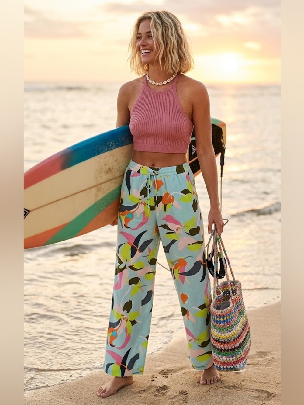 Linen Blend Tropical Wide Leg Pant, XS
